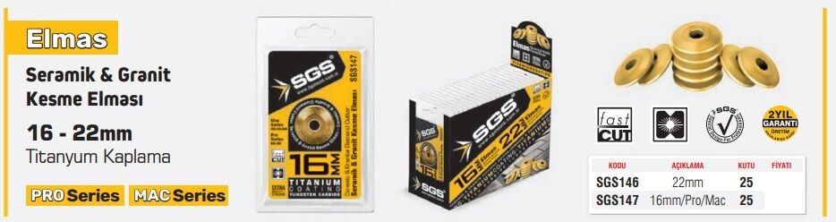 ELMAS GRANİT KESME ELMASI SGS 146  22mm TİTANYUM