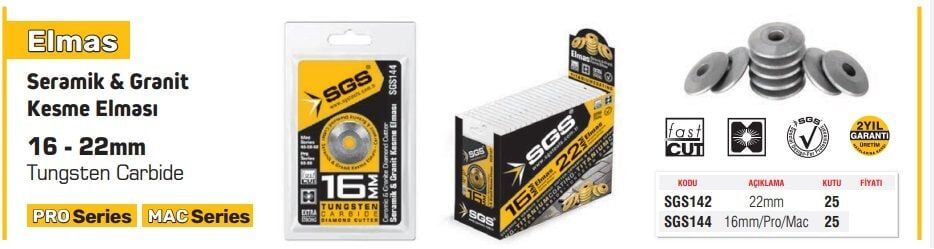 ELMAS GRANİT KESME ELMASI SGS 144  16mm/PRO/MAC