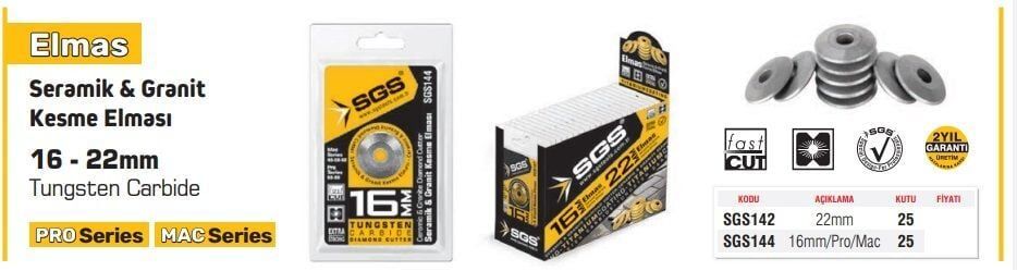 ELMAS GRANİT KESME ELMASI SGS 142  22mm