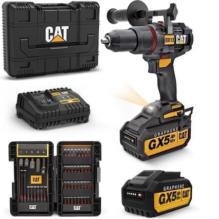 CAT DX13BA 18Volt/5.0Ah GRAPHENE Li-ion Çift Akülü Kömürsüz Profesyonel Darbeli Matkap + 45 Prç Aksesuar