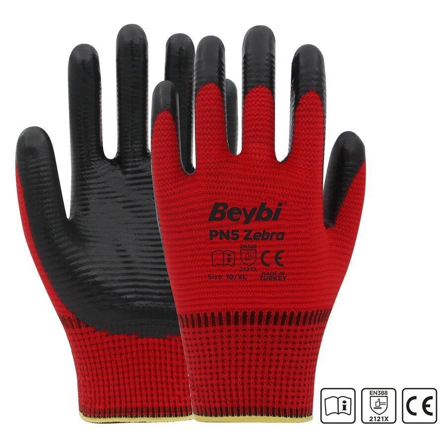 Beybi Pn5 Zebra Nitril Eldiven - Kırmızı Siyah 9 NUMARA - 1 KOLİ 288 ÇİFT ALIMDA FİYAT KARGO BEDAVA