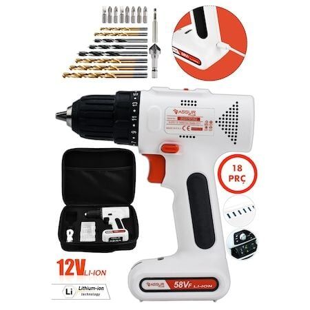 ASSUR PLUS Şarjlı Akıllı Vidalama Usb'li Matkap 12v 2.0ah Beyaz